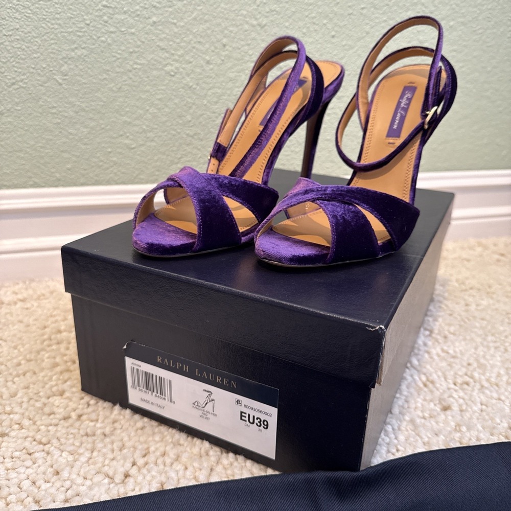 Ralph Lauren Purple Label Kandice Purple Velvet Heels 39B/8.5Prom,Events,Wedding